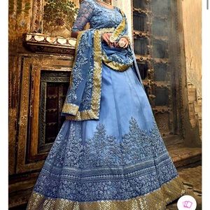 Grey Net A Line Lehenga Wedding Wear
